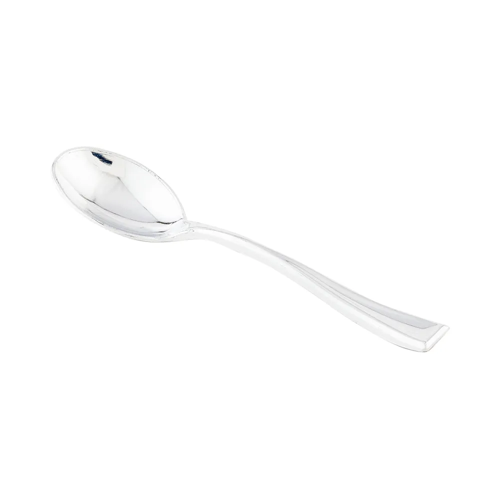 100 2 oz Round White Plastic Mini Tasting Bowls and 100 Silver Plastic 4" Mini Spoons