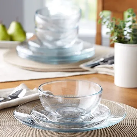 12-Piece Square Clear Glass Dinnerware Set