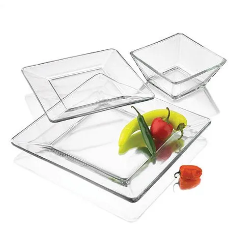 12-Piece Square Clear Glass Dinnerware Set