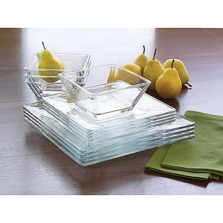 12-Piece Square Clear Glass Dinnerware Set