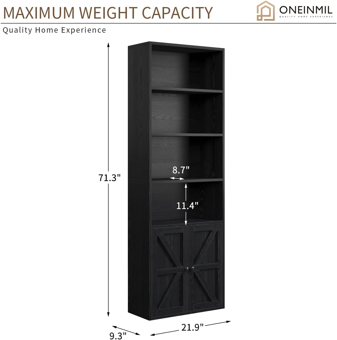 21.9" Width 6-Tier Floor Bookshelves with Farmhouse Barn Door