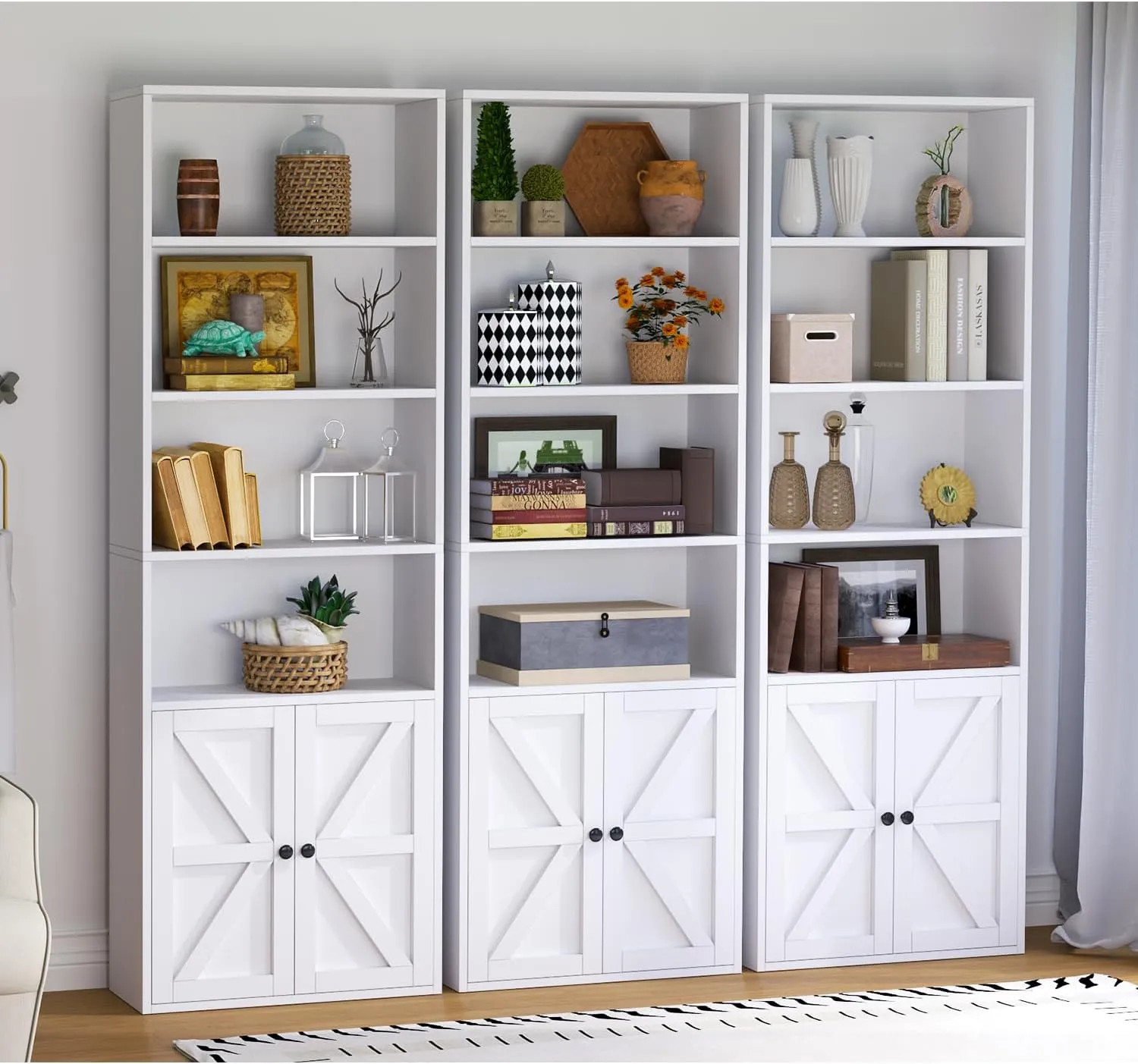 21.9" Width 6-Tier Floor Bookshelves with Farmhouse Barn Door