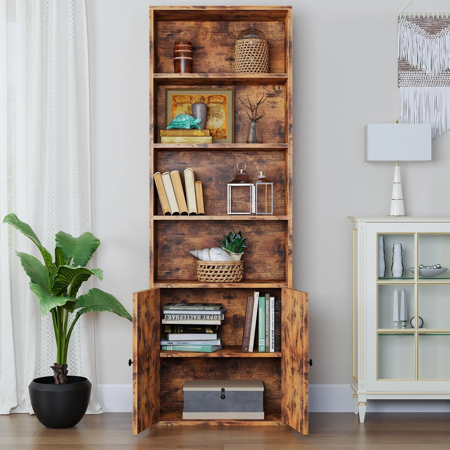 21.9" Width 6-Tier Floor Bookshelves with Farmhouse Barn Door