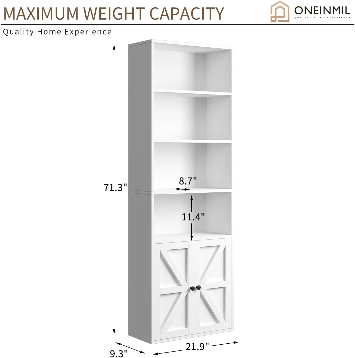 21.9" Width 6-Tier Floor Bookshelves with Farmhouse Barn Door