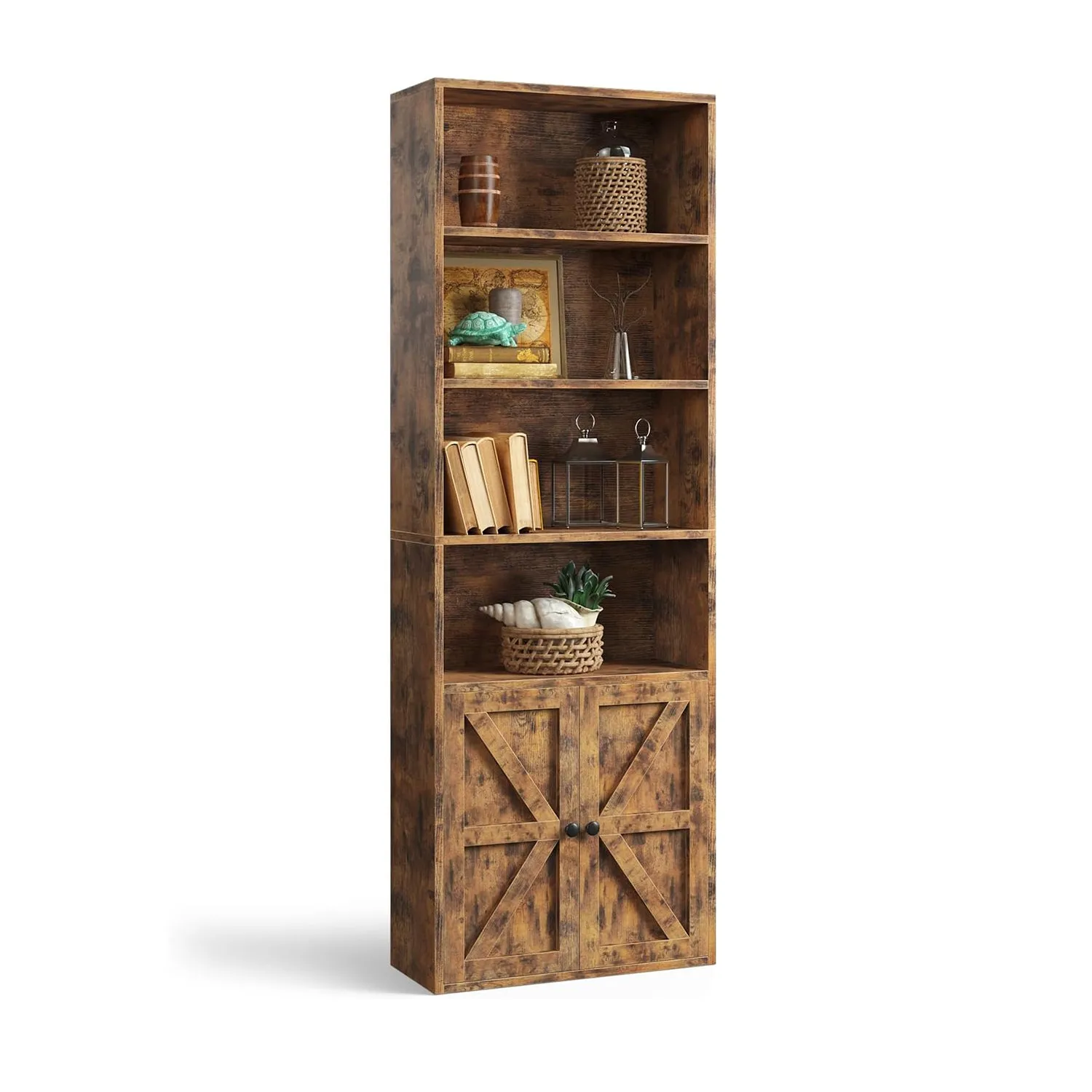 21.9" Width 6-Tier Floor Bookshelves with Farmhouse Barn Door