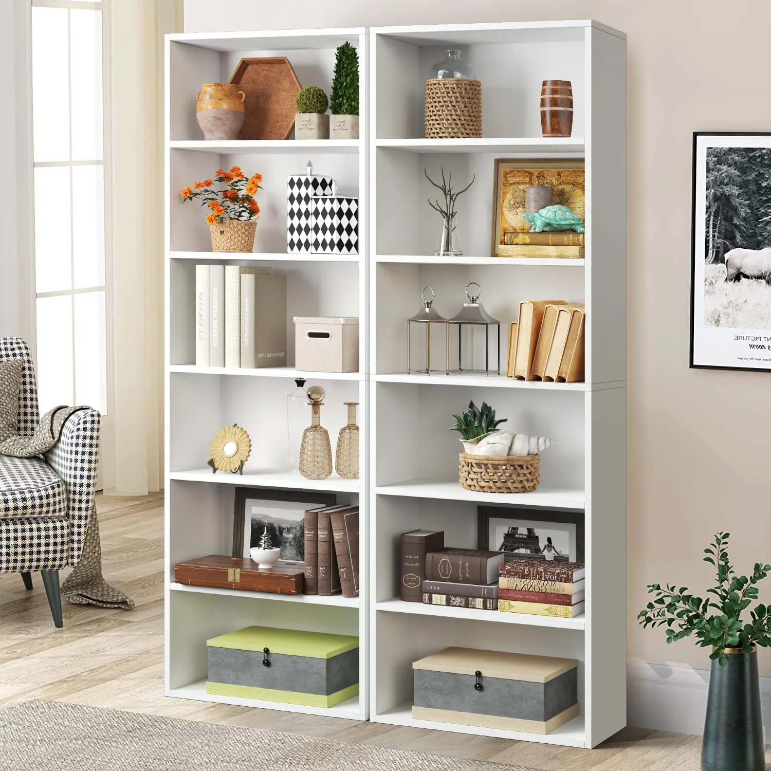 21.9" Width 6 Tiers Modern Minimalist Floor Bookshelf