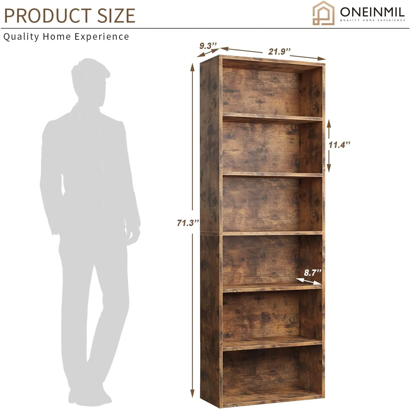 21.9" Width 6 Tiers Modern Minimalist Floor Bookshelf