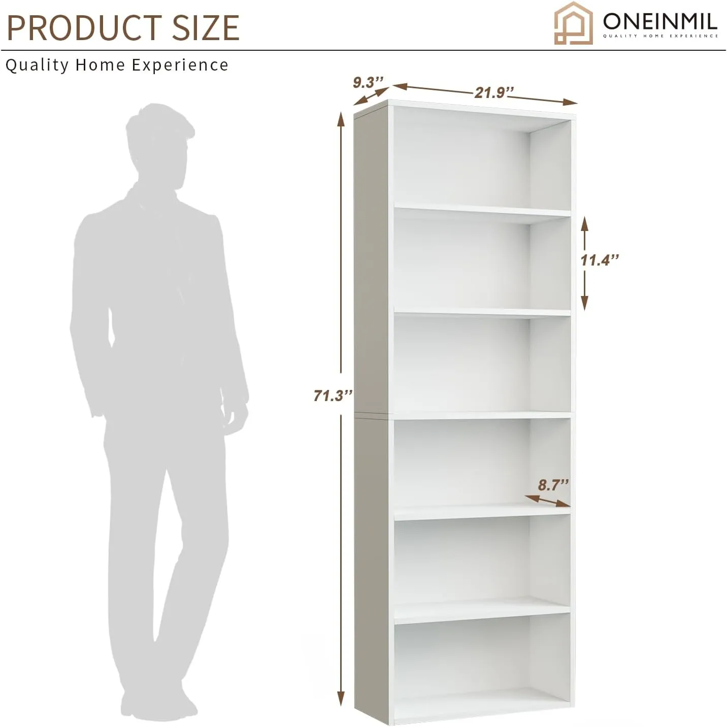 21.9" Width 6 Tiers Modern Minimalist Floor Bookshelf