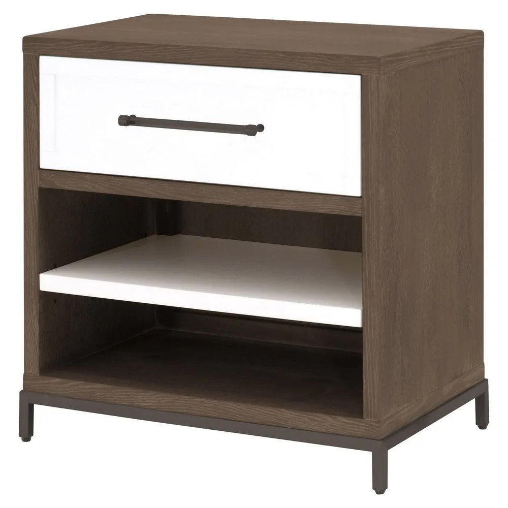 29 Inch Nightstand, 1 Drawer with Handle, 2 Open Spaces, White and Brown By Casagear Home