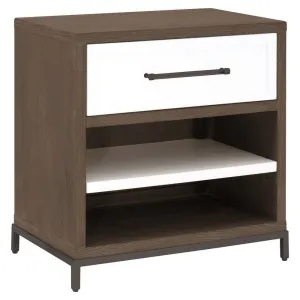 29 Inch Nightstand, 1 Drawer with Handle, 2 Open Spaces, White and Brown By Casagear Home