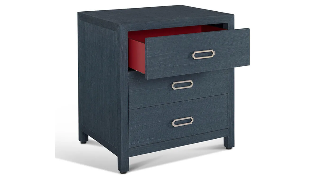 3 Drawer Raffia Nightstand In Indigo Blue