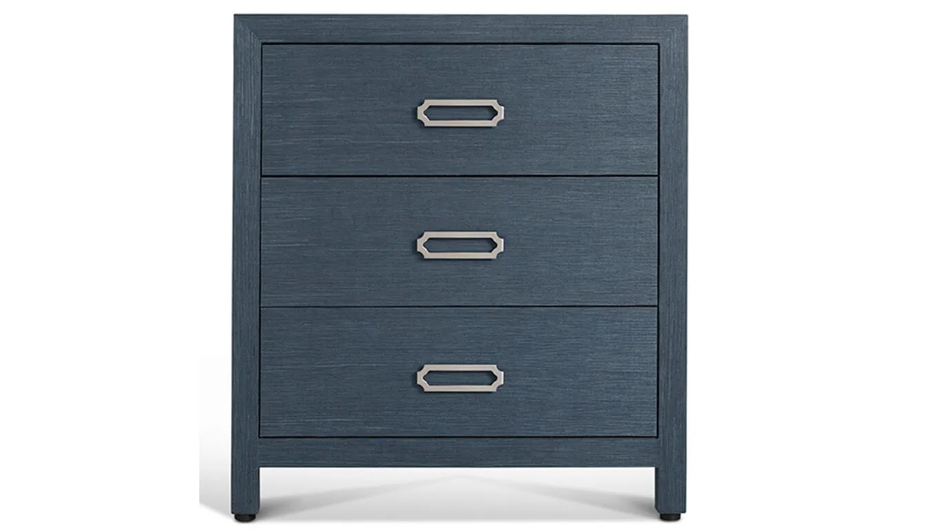 3 Drawer Raffia Nightstand In Indigo Blue