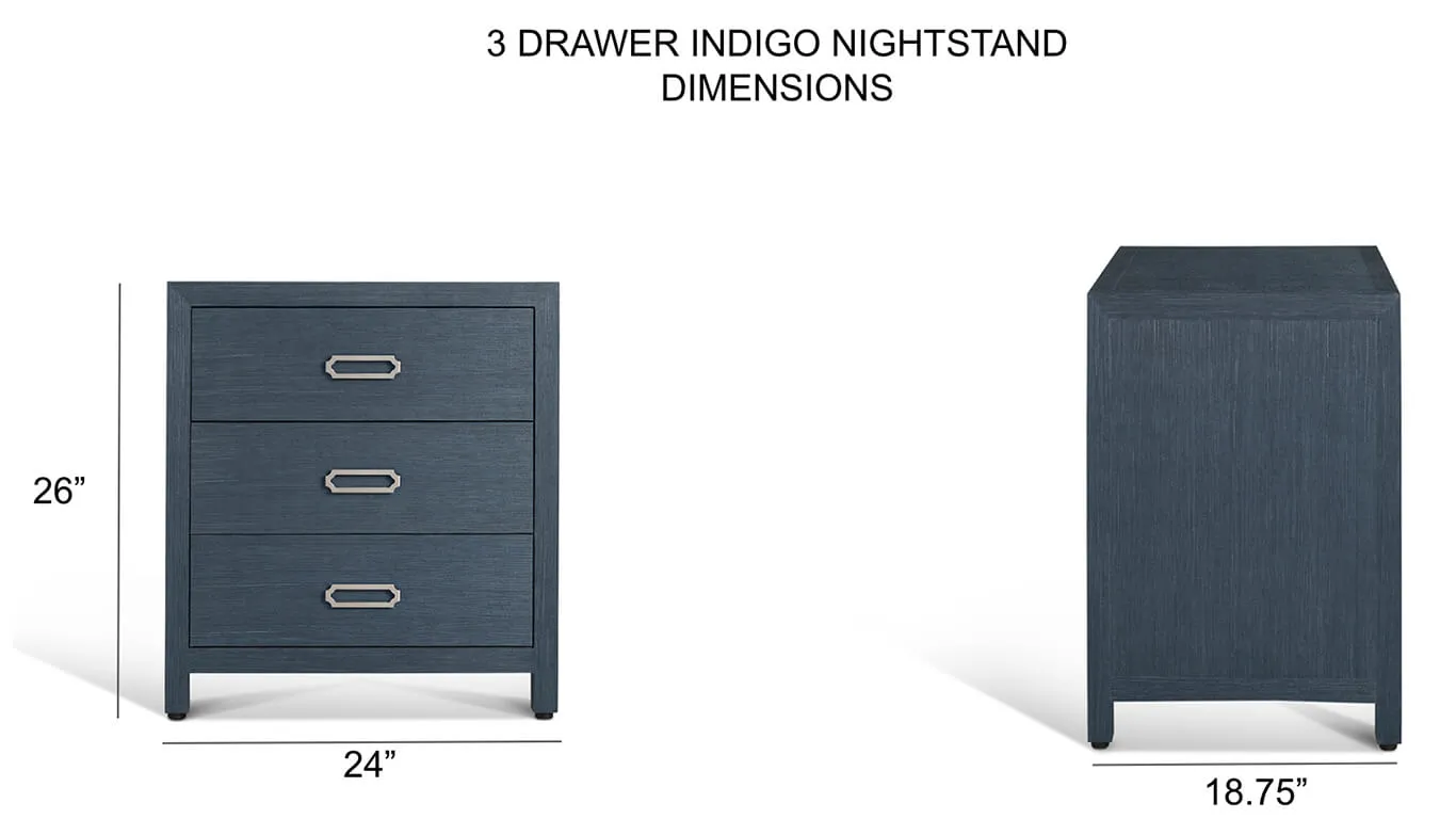 3 Drawer Raffia Nightstand In Indigo Blue