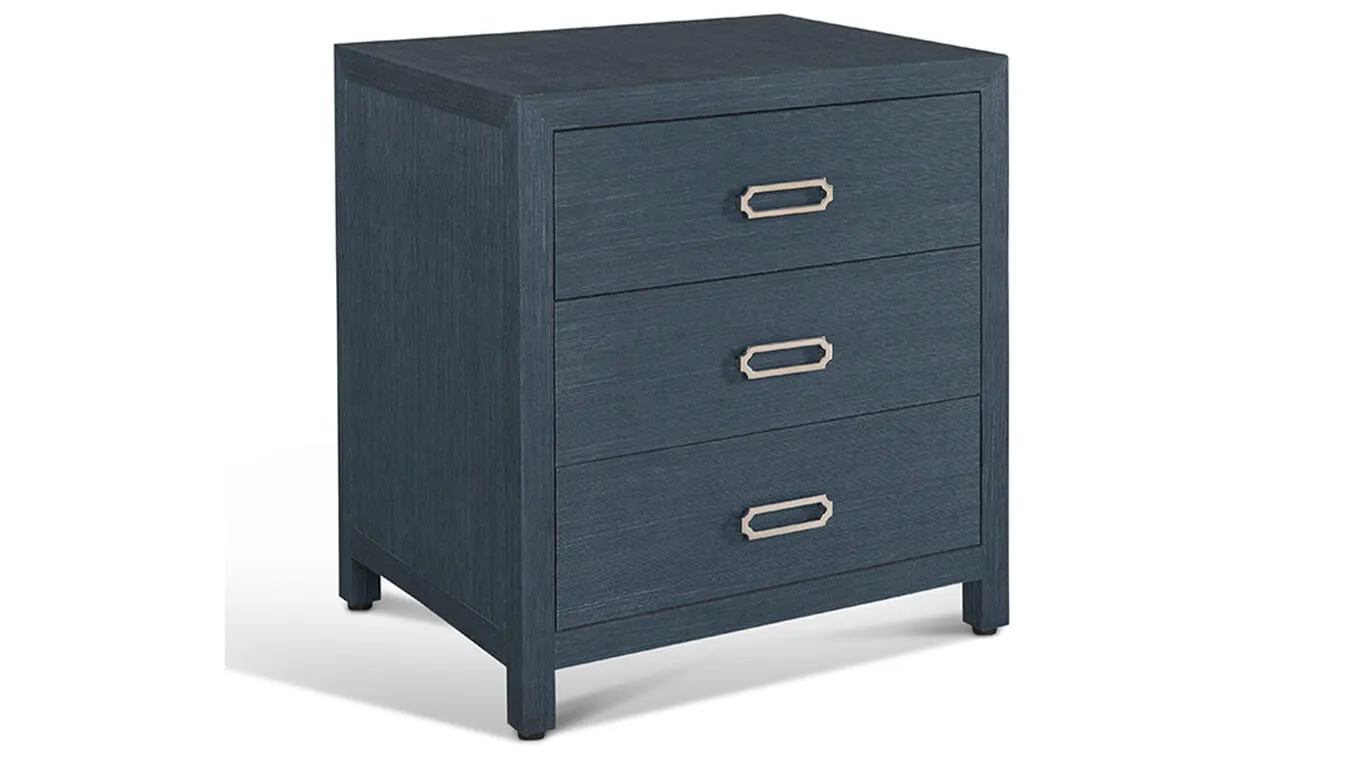 3 Drawer Raffia Nightstand In Indigo Blue