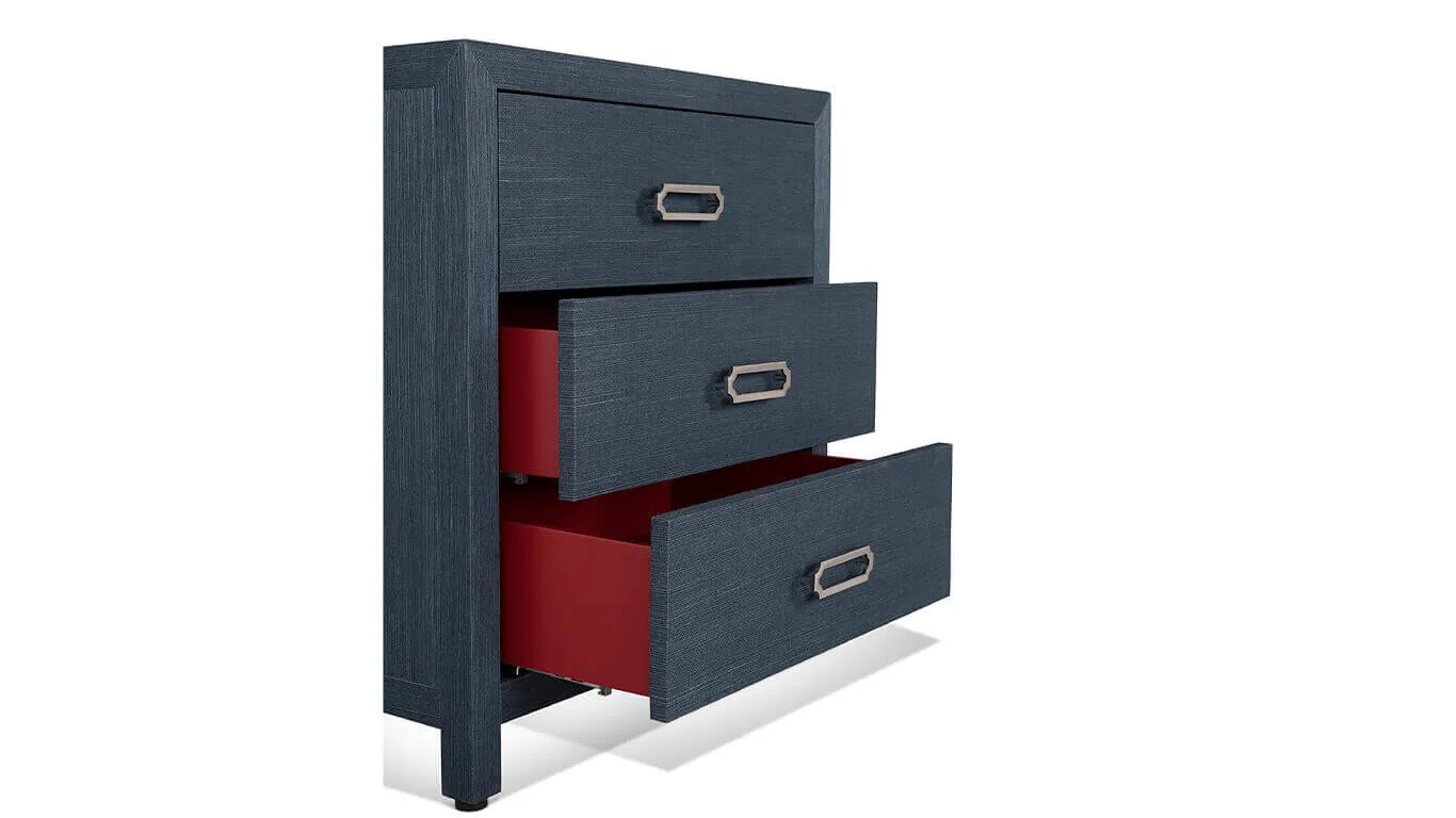 3 Drawer Raffia Nightstand In Indigo Blue