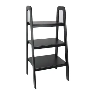 3 Tier Wooden Storage Ladder Stand With Open Back And Sides, Black By Benzara