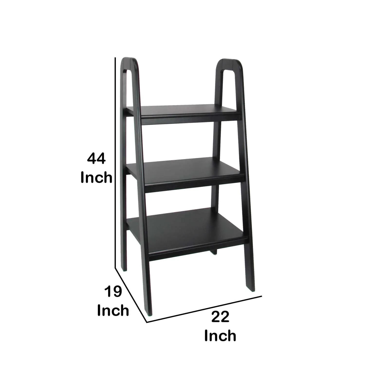 3 Tier Wooden Storage Ladder Stand With Open Back And Sides, Black By Benzara