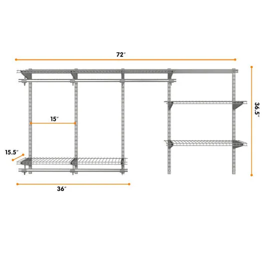 3 to 6 Feet Wall-Mounted Closet System Organizer Kit with Hang Rod-Gray