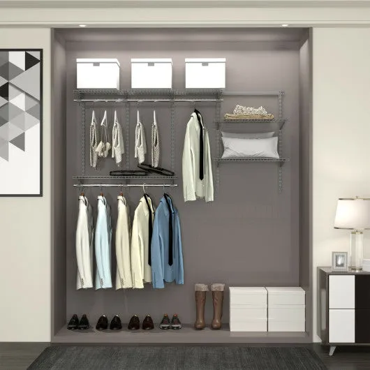 3 to 6 Feet Wall-Mounted Closet System Organizer Kit with Hang Rod-Gray