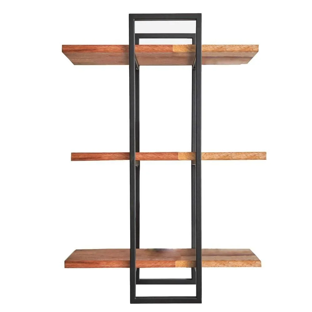 32" 3-Tier Wooden Wall Display with Tubular Frame,Brown & Black By Casagear Home