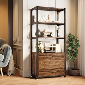 4-Tier Bookshelf Etagere Display Bookcase with 2 Drawers