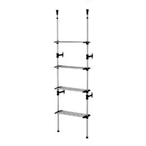 4 Tier Telescopic Metal Frame Clothes Rack, Silver And Black By Benzara