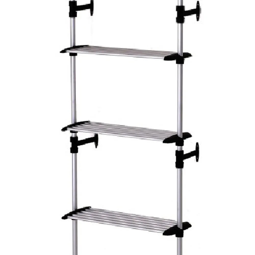 4 Tier Telescopic Metal Frame Clothes Rack, Silver And Black By Benzara