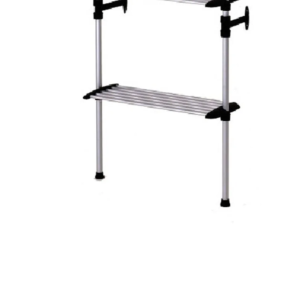 4 Tier Telescopic Metal Frame Clothes Rack, Silver And Black By Benzara