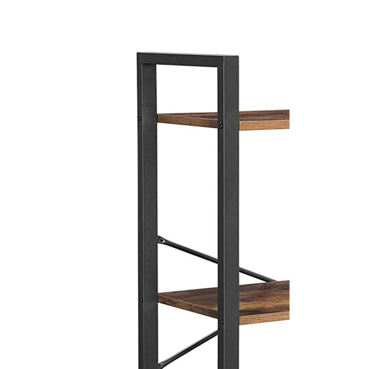 4 Tier Wood And Metal Bookcase With Criss Cross Back, Rustic Brown And Black By Benzara