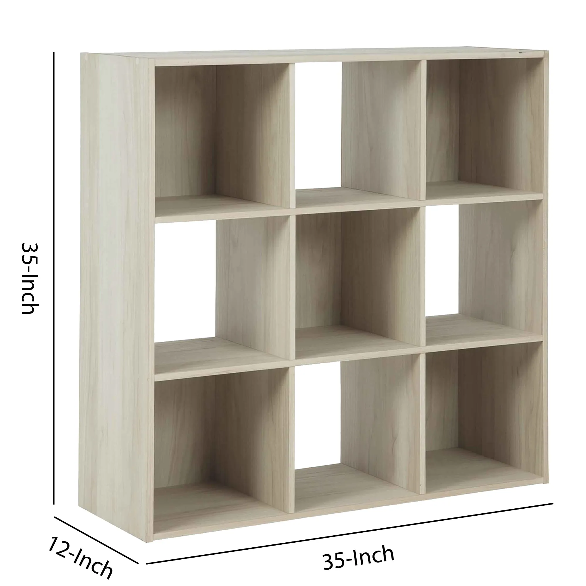 9 Cube Wooden Organizer With Grain Details Natural Brown By Benzara