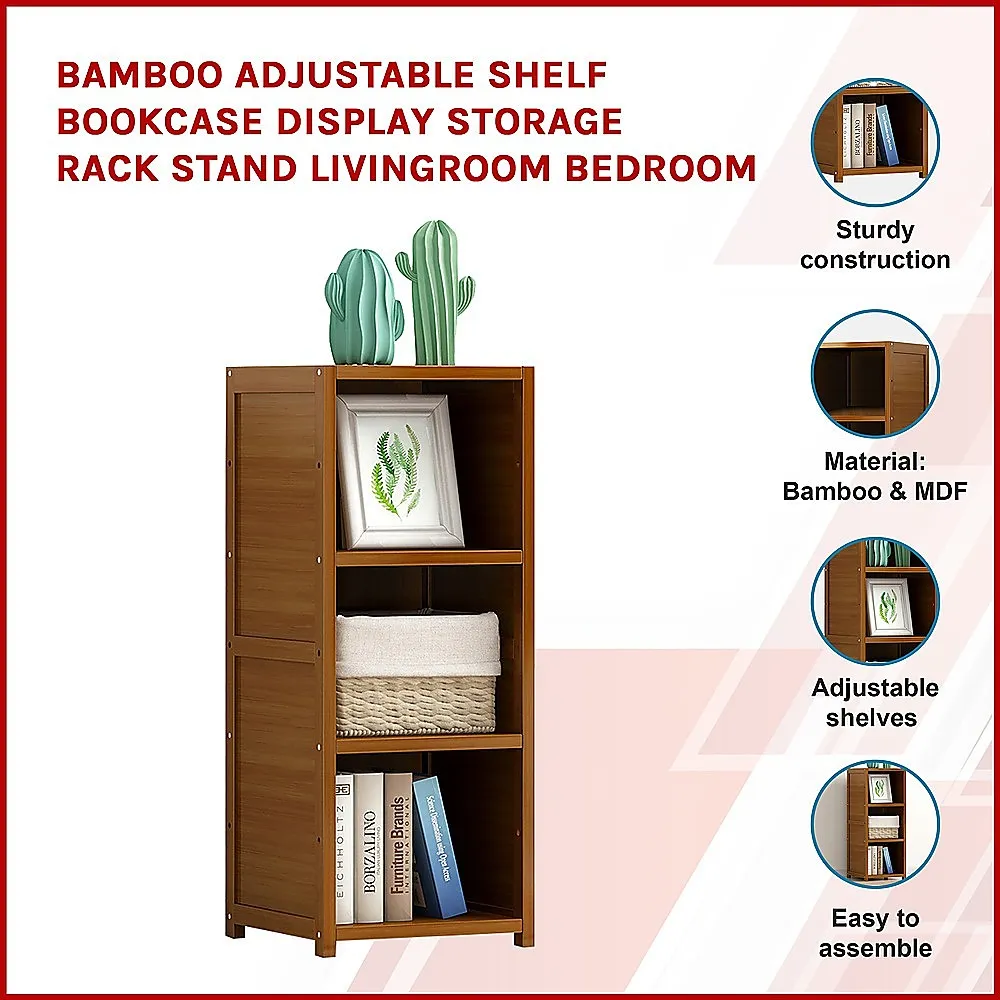 Adjustable Bamboo Shelf Bookcase Rack - 30x39x85cm, Durable