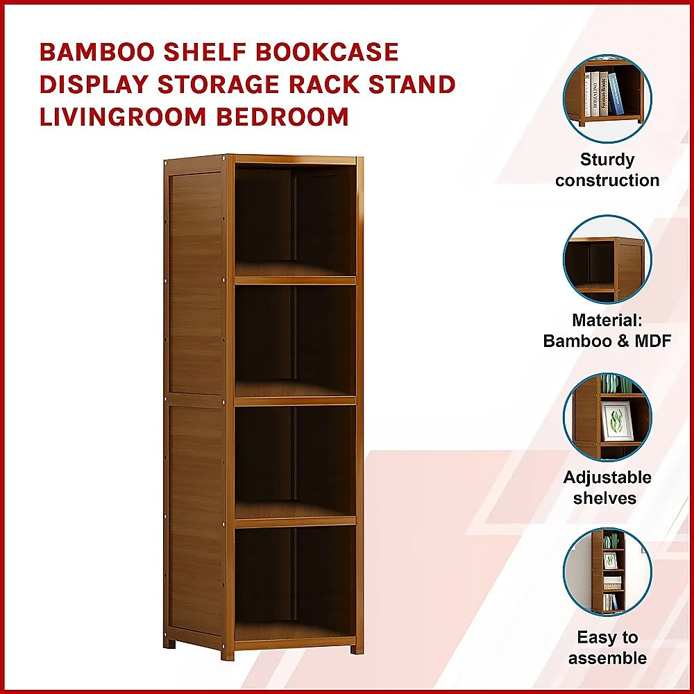 Adjustable Bamboo Shelf Bookcase with 4 Shelves, 8kg Weight