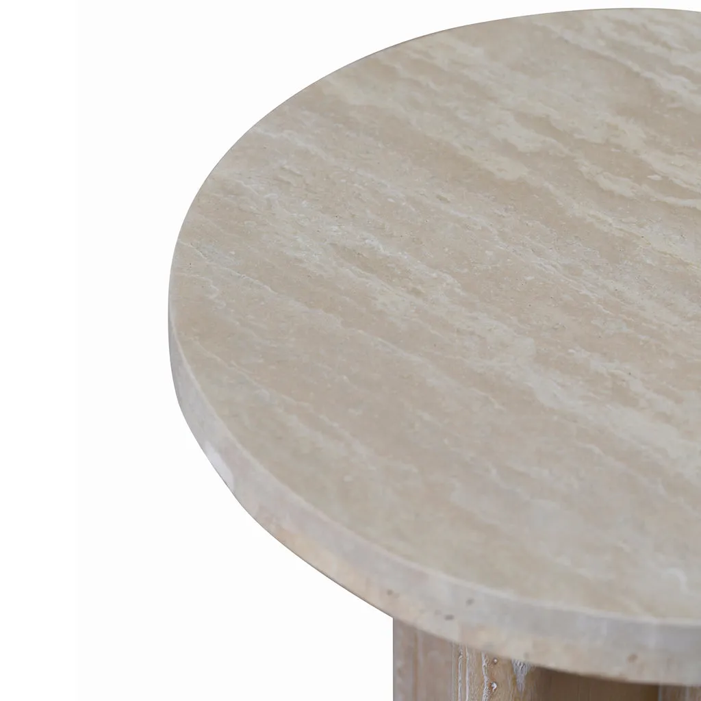 Agosti Travertine Marble Round Side Table - White Wash