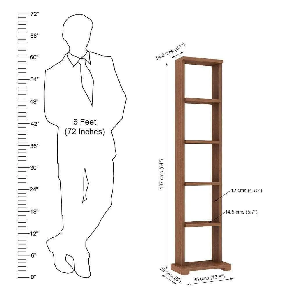 Alpha Lite Bookshelf, 54 inch high, Acacia Walnut