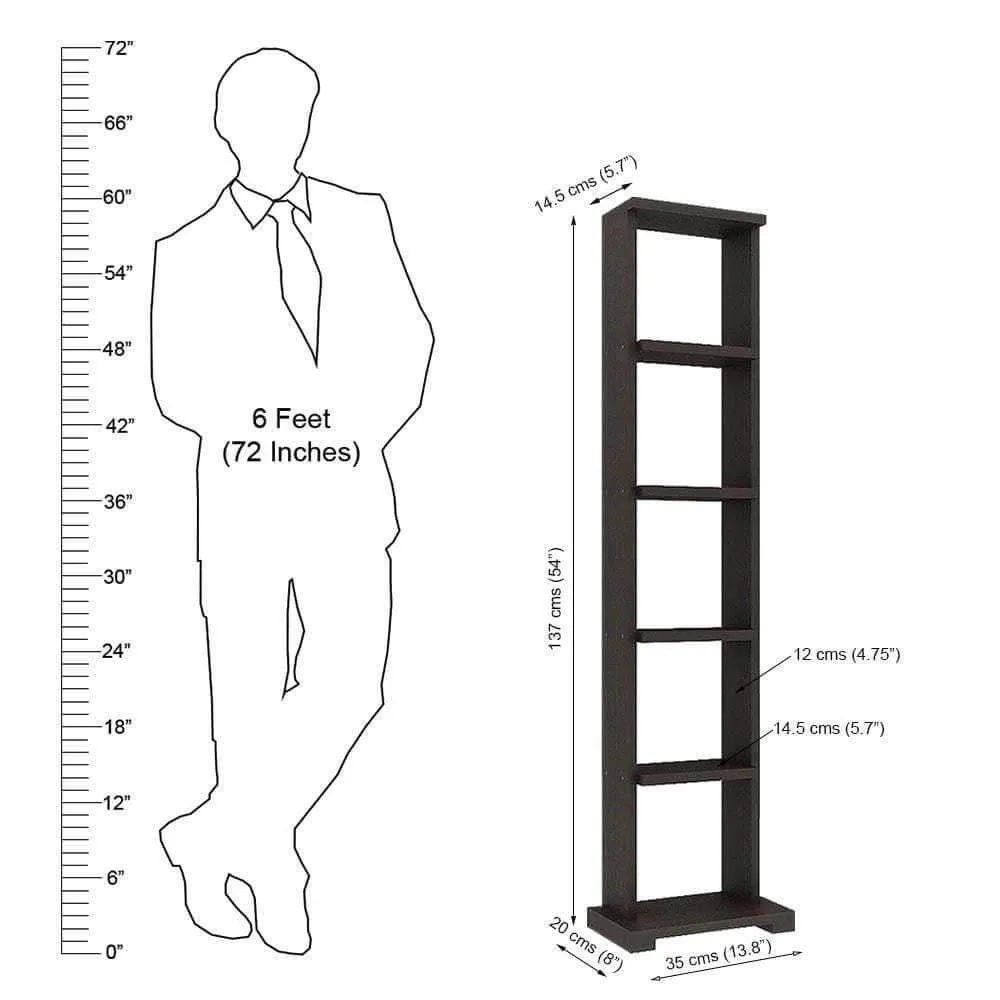 Alpha Lite Wooden Bookshelf with 5 shelves, Classic Wenge