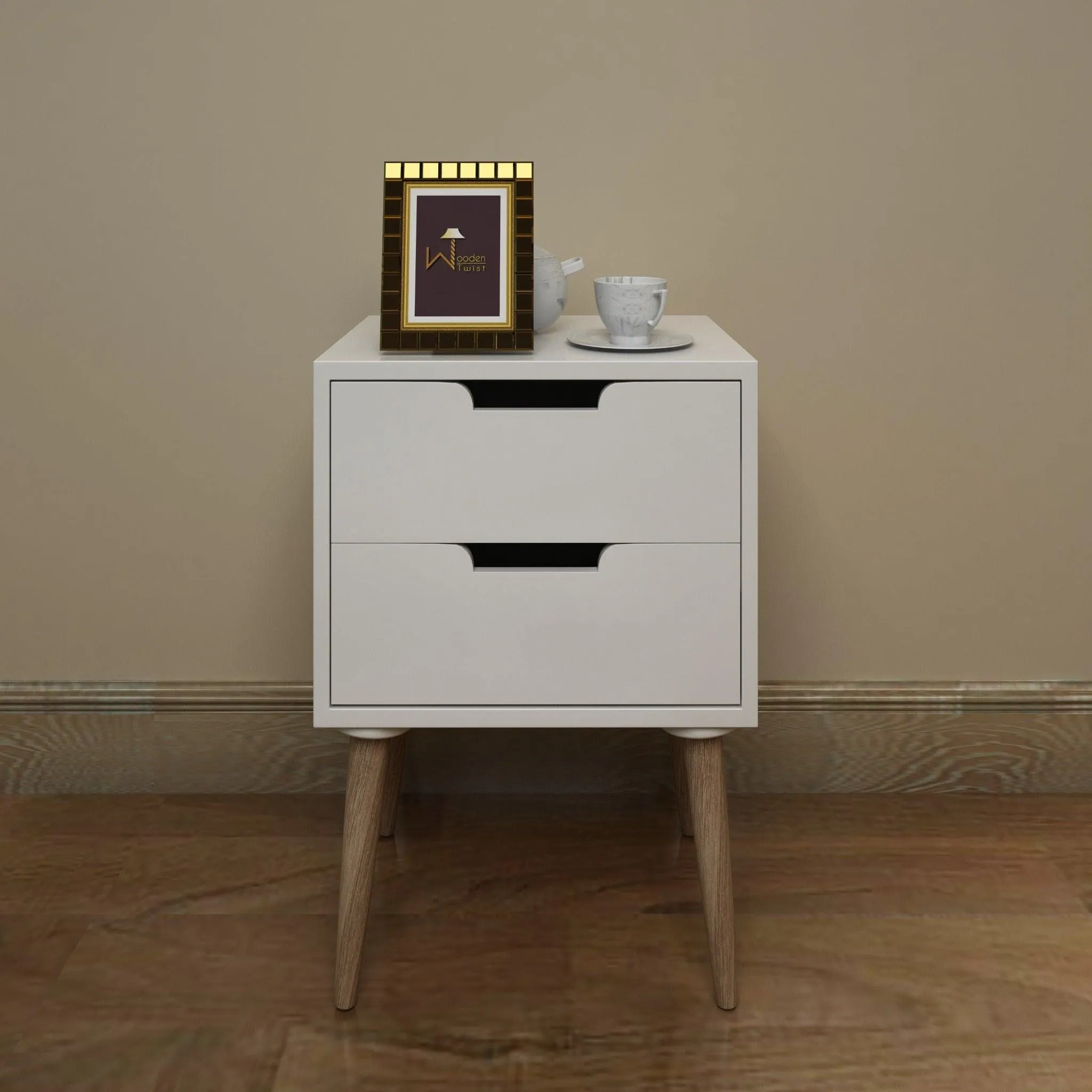 Amazing Bedside Table with Two Drawers (White)