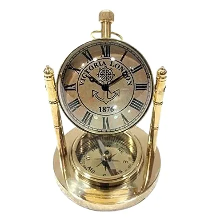 Antique Brass Desk Clock with Dual Dial, 1876