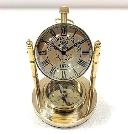 Antique Brass Desk Clock with Dual Dial, 1876