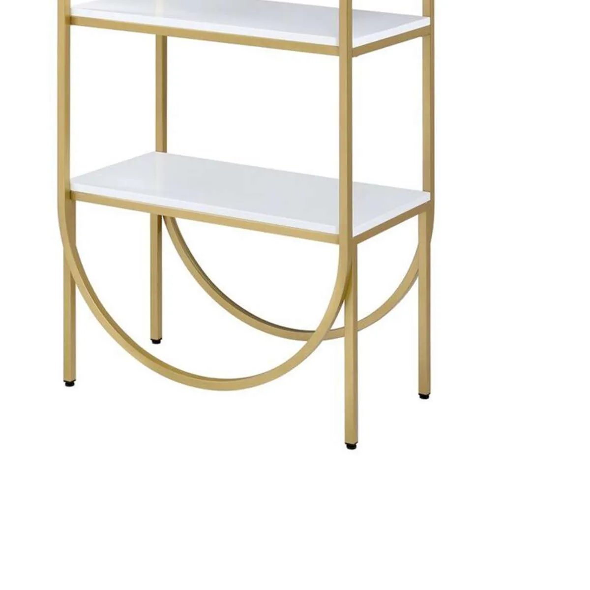 Arched Metal Frame Wooden Bookshelf With 4 Open Compartments,White And Gold By Benzara