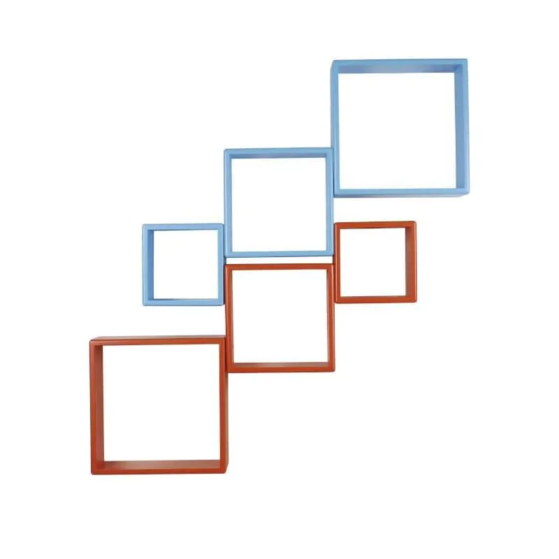 Aura Cube Wall Shelf - Blue & Orange - Set Of Six