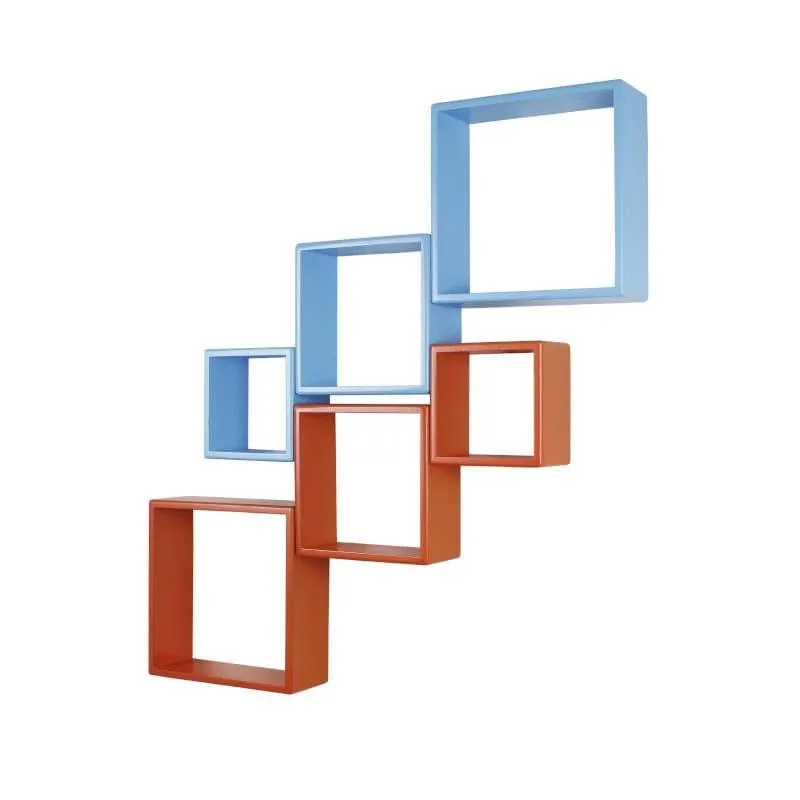 Aura Cube Wall Shelf - Blue & Orange - Set Of Six