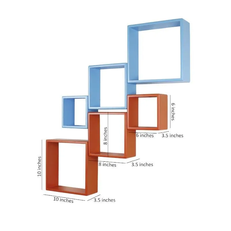 Aura Cube Wall Shelf - Blue & Orange - Set Of Six