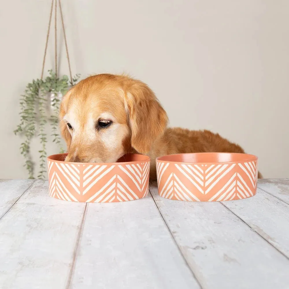 Aztec 2 Piece Dog Food & Water Bowl Set - Terracotta Orange