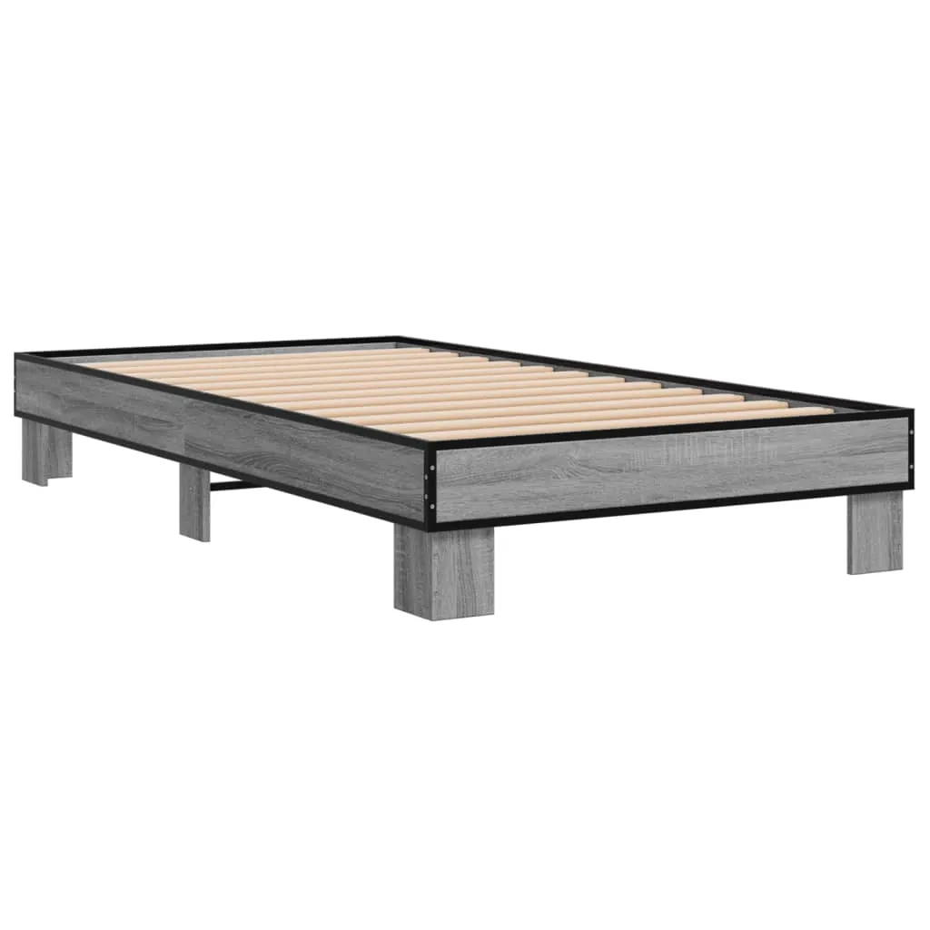 Bed Frame Grey Sonoma 100x200 cm Engineered Wood and Metal