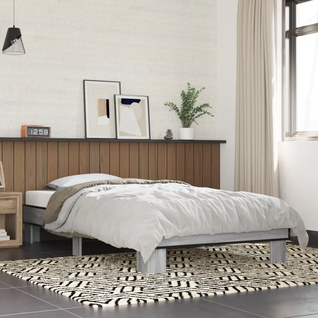 Bed Frame Grey Sonoma 100x200 cm Engineered Wood and Metal