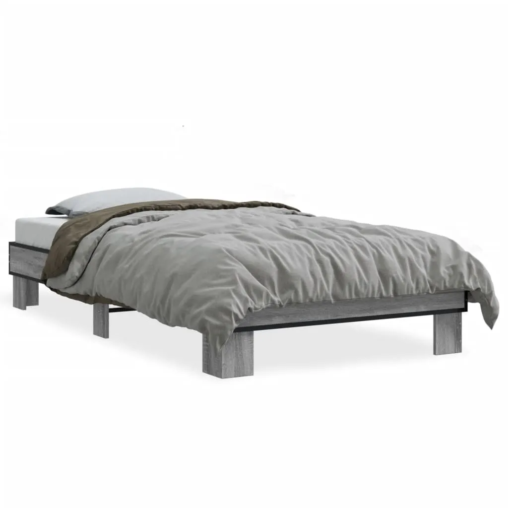 Bed Frame Grey Sonoma 100x200 cm Engineered Wood and Metal