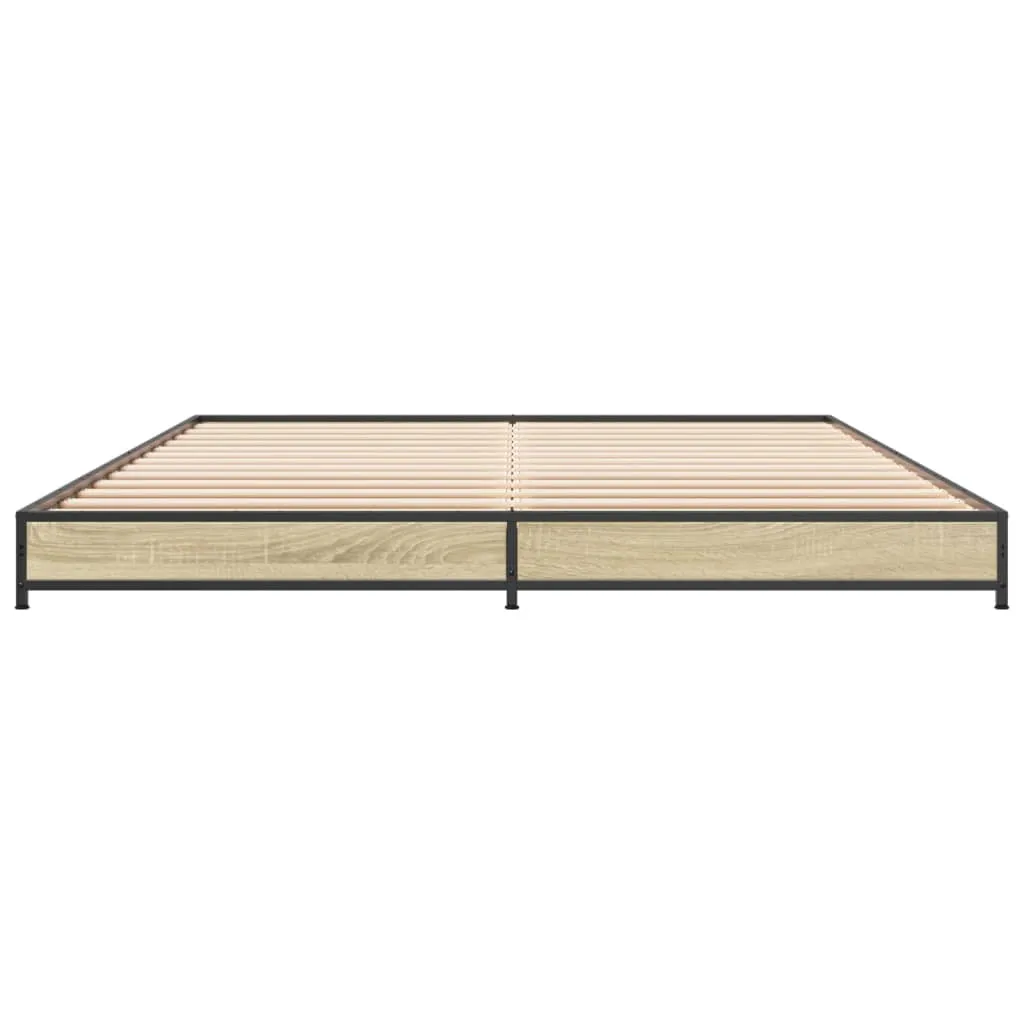 Bed Frame Sonoma Oak 150x200 cm King Size Engineered Wood and Metal