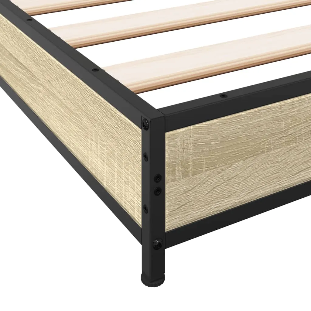 Bed Frame Sonoma Oak 150x200 cm King Size Engineered Wood and Metal