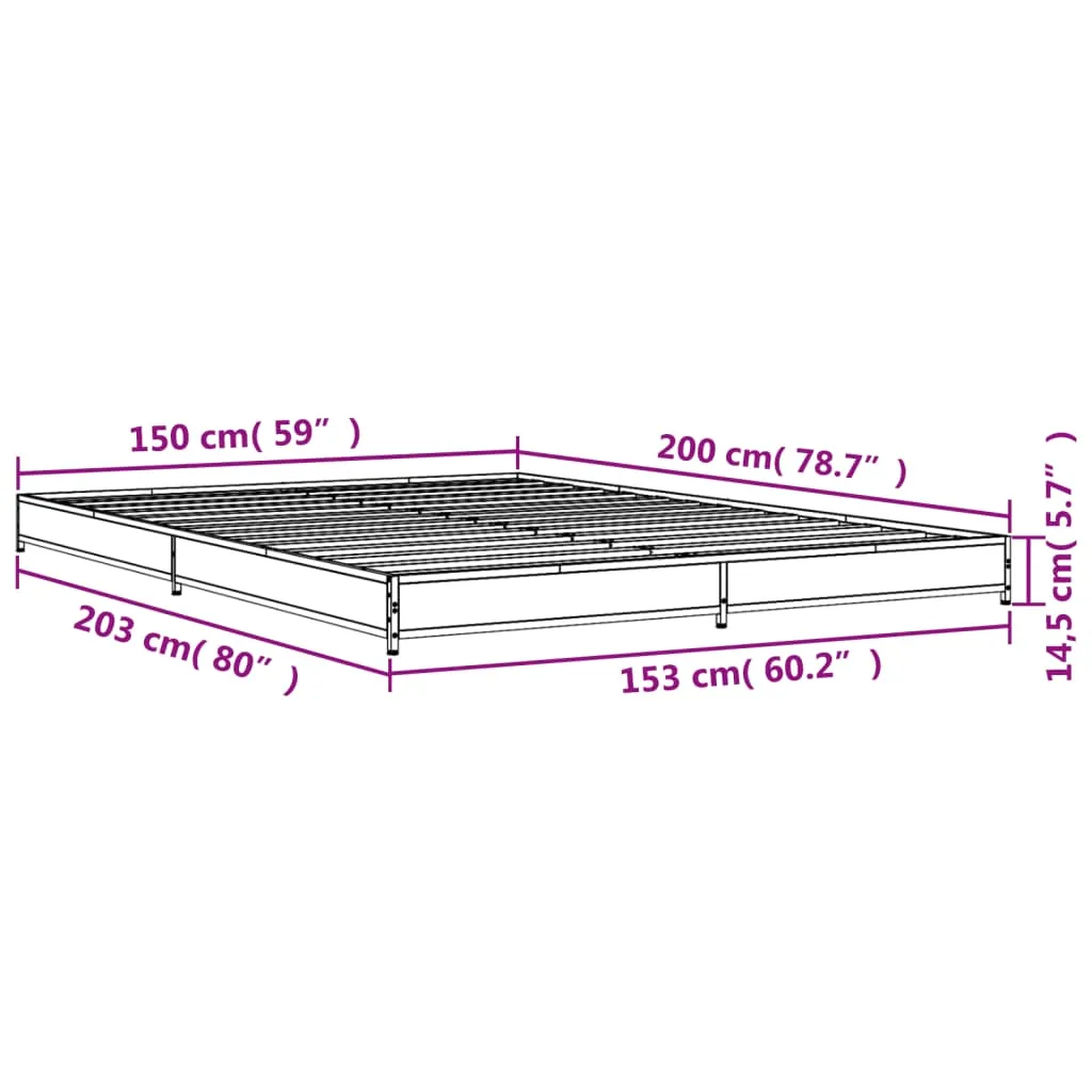 Bed Frame Sonoma Oak 150x200 cm King Size Engineered Wood and Metal