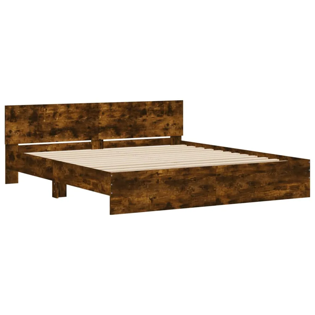 Bed Frame with Headboard Smoked Oak 200x200 cm